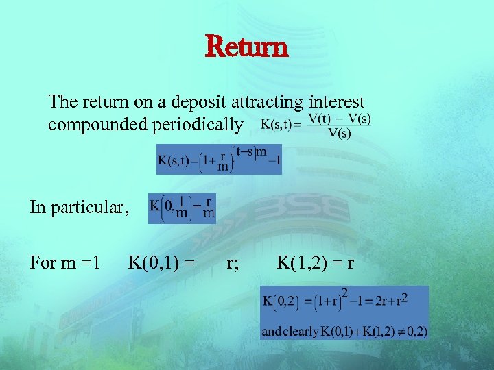 Return The return on a deposit attracting interest compounded periodically In particular, For m