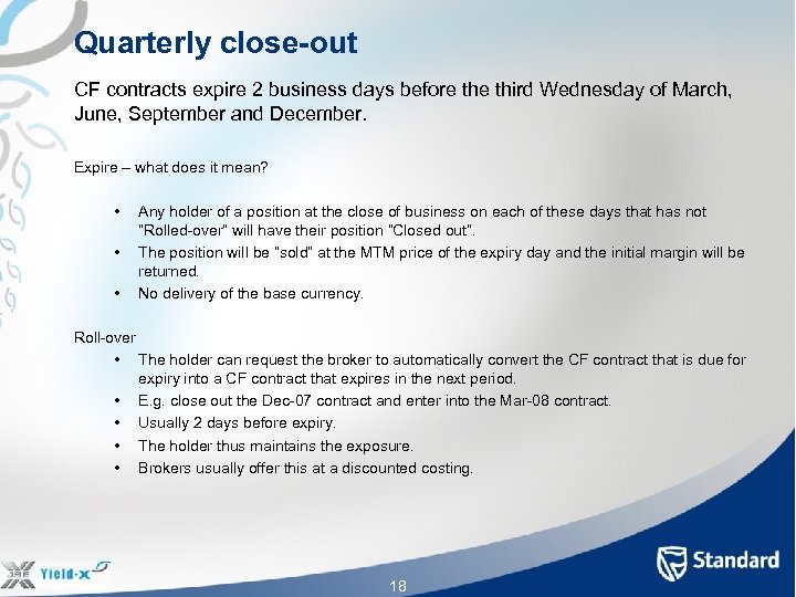 Quarterly close-out CF contracts expire 2 business days before third Wednesday of March, June,