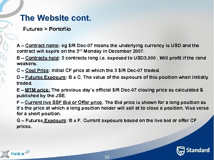  The Website cont. The Website Futures > Portoflio A – Contract name: eg