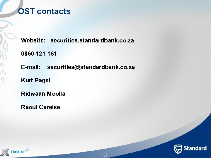 OST contacts Website: securities. standardbank. co. za 0860 121 161 E-mail: securities@standardbank. co. za