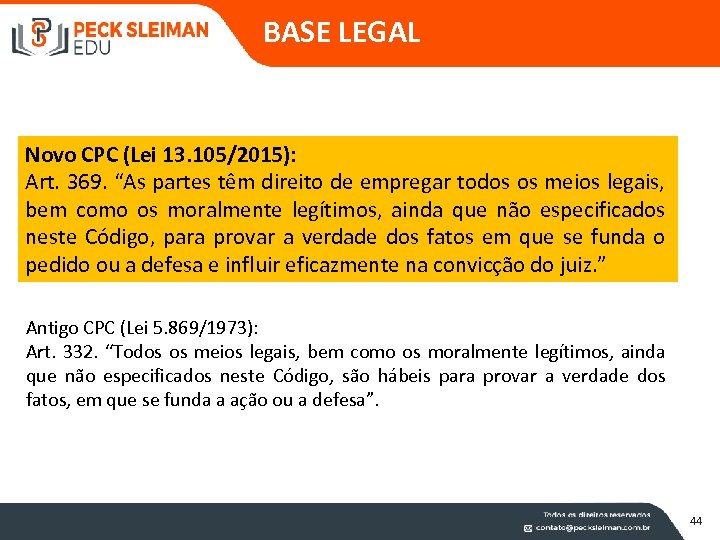 BASE LEGAL Novo CPC (Lei 13. 105/2015): Art. 369. “As partes têm direito de