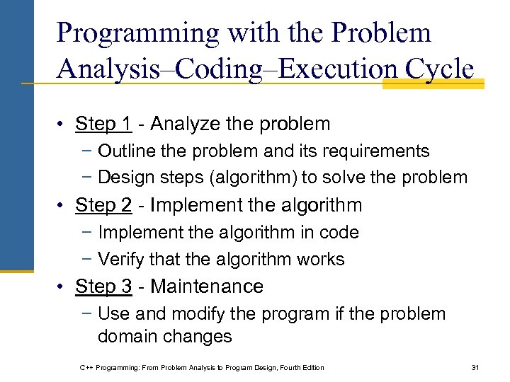 Programming with the Problem Analysis–Coding–Execution Cycle • Step 1 - Analyze the problem −