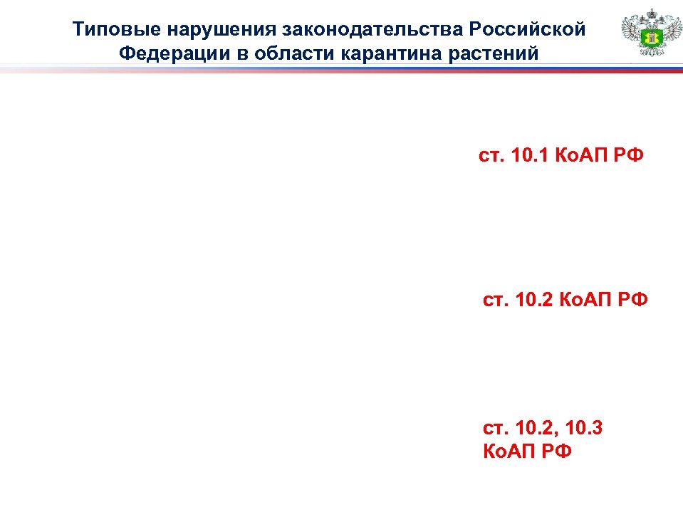 Типовые нарушения законодательства Российской Федерации в области карантина растений Уклонение от проведения систематических карантинных