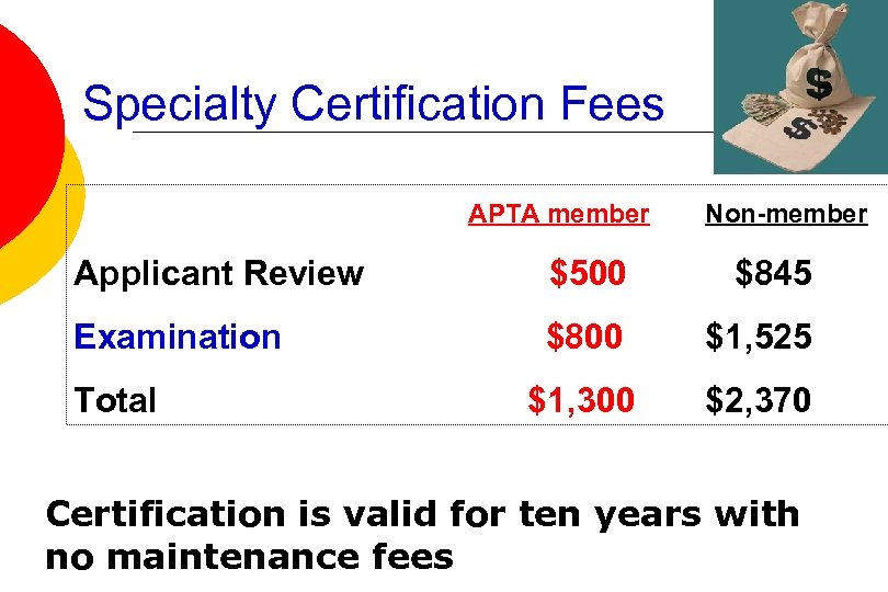 Specialty Certification Fees APTA member Non-member Applicant Review $500 $845 Examination $800 $1, 525