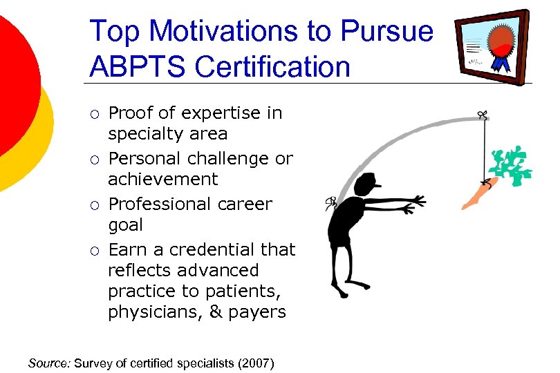 Top Motivations to Pursue ABPTS Certification ¡ ¡ Proof of expertise in specialty area