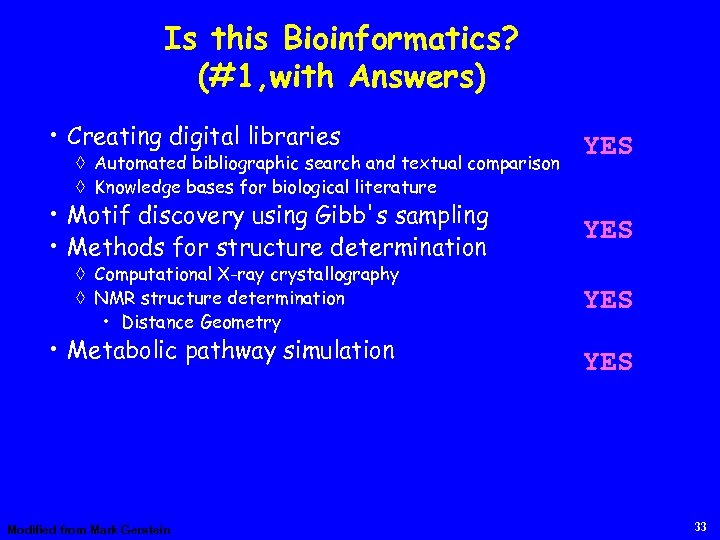 Is this Bioinformatics? (#1, with Answers) • Creating digital libraries à Automated bibliographic search