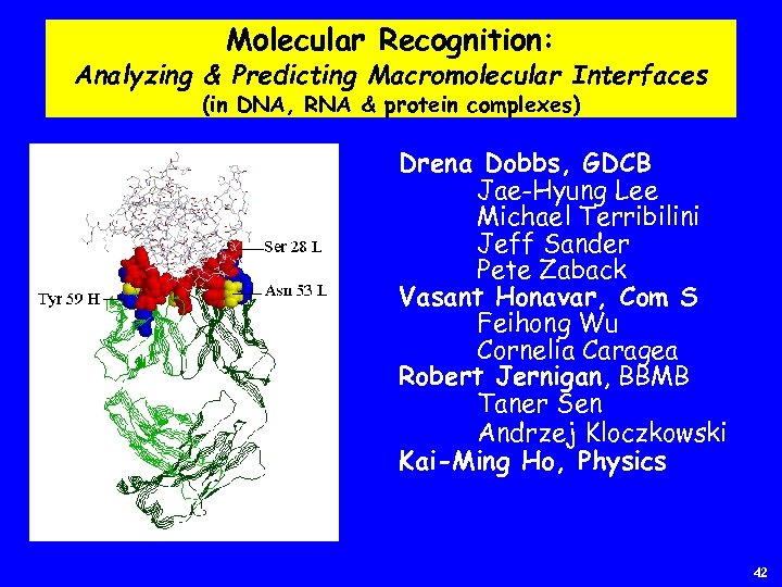 Molecular Recognition: Analyzing & Predicting Macromolecular Interfaces (in DNA, RNA & protein complexes) Drena