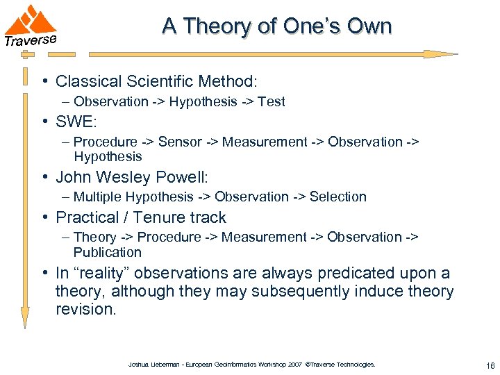 A Theory of One’s Own • Classical Scientific Method: – Observation -> Hypothesis ->