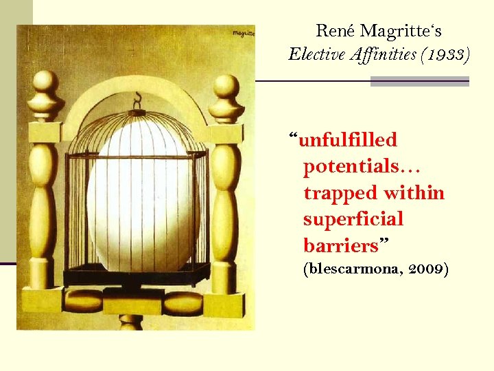 René Magritte‘s Elective Affinities (1933) “unfulfilled potentials… trapped within superficial barriers” (blescarmona, 2009) 