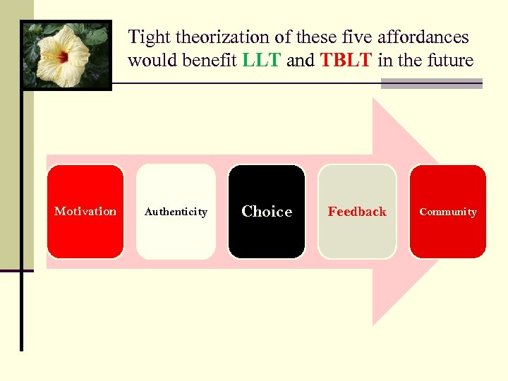 Tight theorization of these five affordances would benefit LLT and TBLT in the future