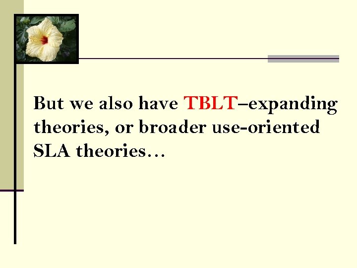 But we also have TBLT–expanding theories, or broader use-oriented SLA theories… 