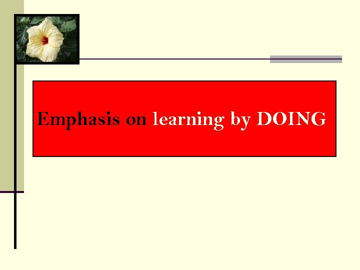 Emphasis on learning by DOING 