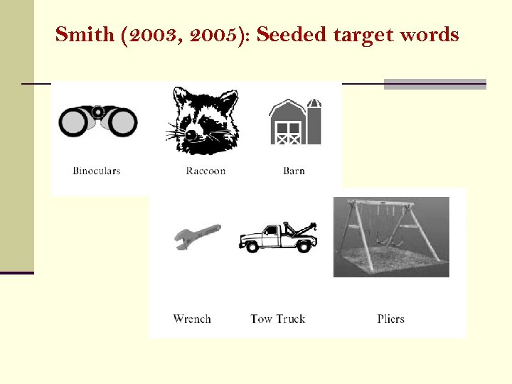 Smith (2003, 2005): Seeded target words 