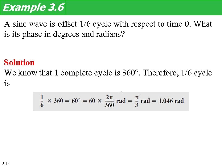 Example 3. 6 A sine wave is offset 1/6 cycle with respect to time