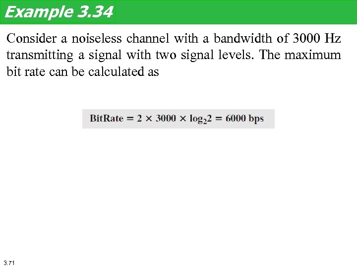 Example 3. 34 Consider a noiseless channel with a bandwidth of 3000 Hz transmitting