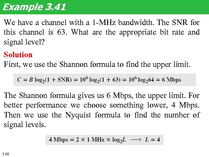 Example 3. 41 We have a channel with a 1 -MHz bandwidth. The SNR