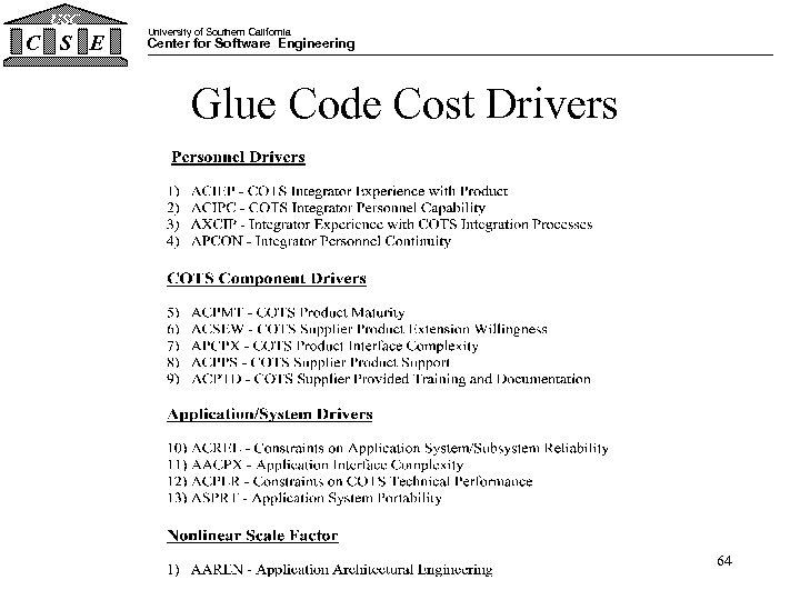 USC C S E University of Southern California Center for Software Engineering Glue Code