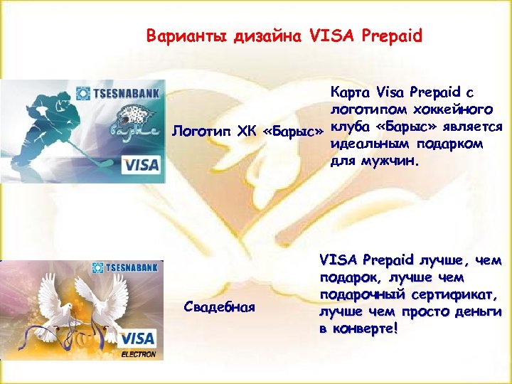 Варианты дизайна VISA Prepaid Карта Visa Prepaid с логотипом хоккейного Логотип ХК «Барыс» клуба