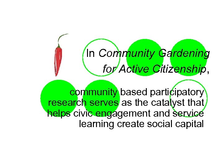 In Community Gardening for Active Citizenship, community based participatory research serves as the catalyst