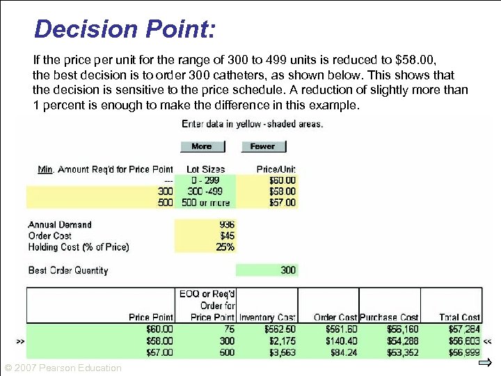 Decision Point: If the price per unit for the range of 300 to 499