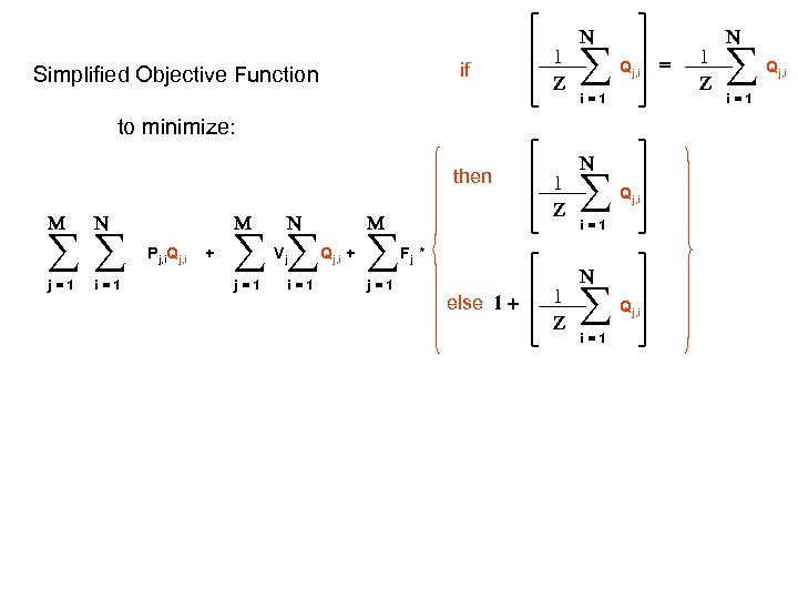 if Simplified Objective Function 1 Z N Qj, i i=1 to minimize: then M