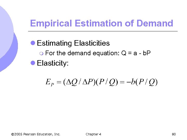 Empirical Estimation of Demand l Estimating Elasticities m For the demand equation: Q =