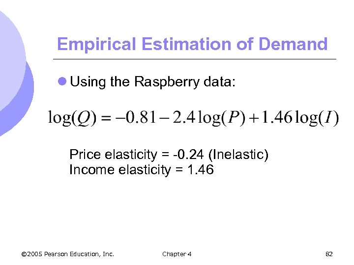 Empirical Estimation of Demand l Using the Raspberry data: Price elasticity = -0. 24