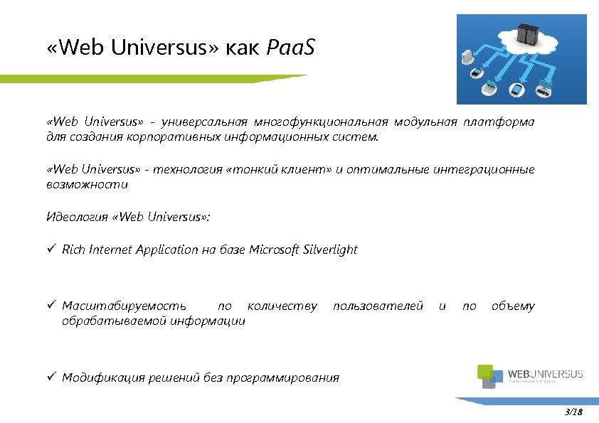  «Web Universus» как Paa. S «Web Universus» - универсальная многофункциональная модульная платформа для