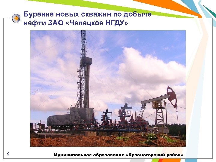 Бурение новых скважин по добыче нефти ЗАО «Чепецкое НГДУ» 9 Муниципальное образование «Красногорский район»