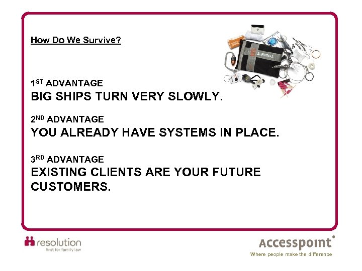 How Do We Survive? 1 ST ADVANTAGE BIG SHIPS TURN VERY SLOWLY. 2 ND