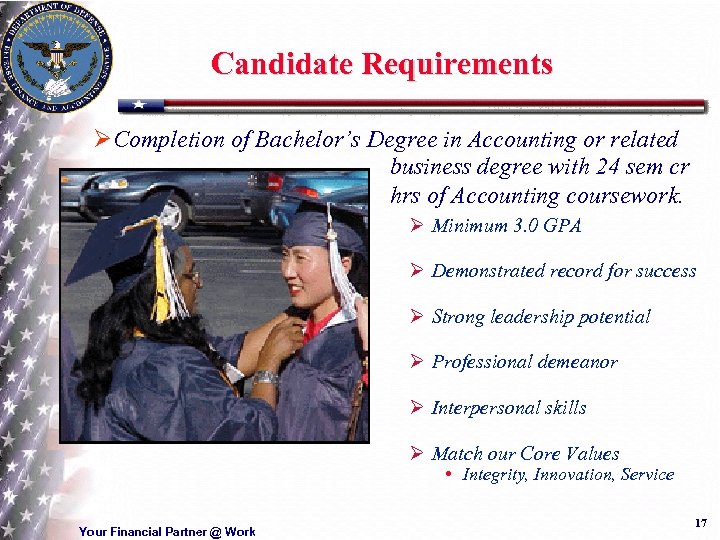 Candidate Requirements ØCompletion of Bachelor’s Degree in Accounting or related business degree with 24