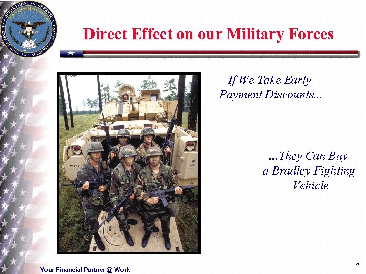 Direct Effect on our Military Forces If We Take Early Payment Discounts. . .