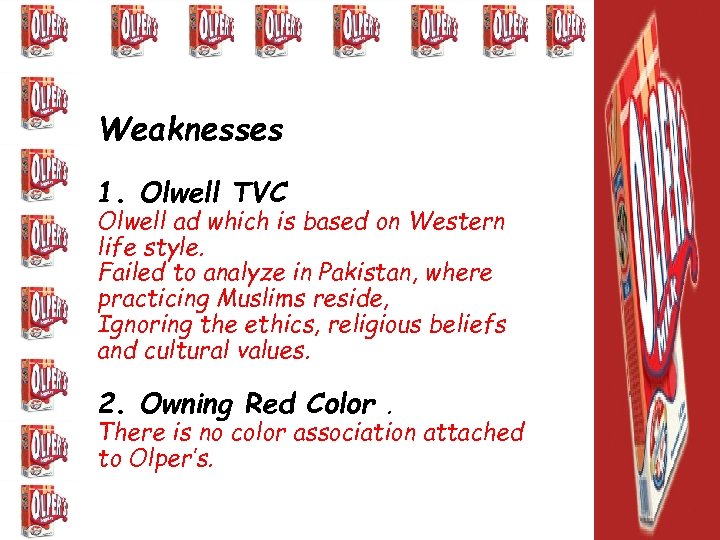 Weaknesses 1. Olwell TVC Olwell ad which is based on Western life style. Failed