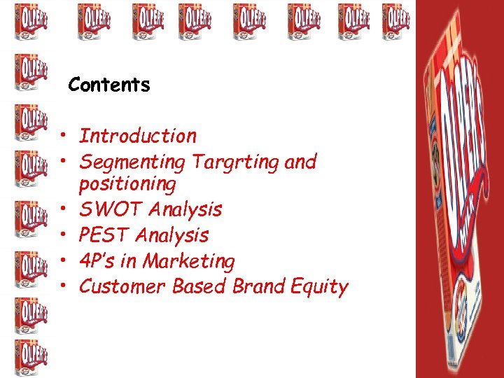 Contents • Introduction • Segmenting Targrting and positioning • SWOT Analysis • PEST Analysis