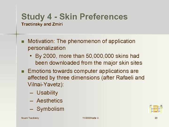 Study 4 - Skin Preferences Tractinsky and Zmiri n n Motivation: The phenomenon of