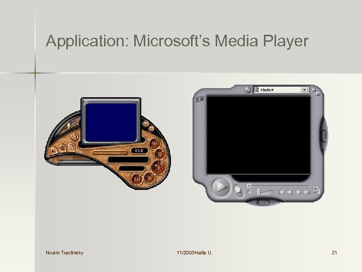 Application: Microsoft’s Media Player Noam Tractinsky 11/2003 Haifa U. 21 