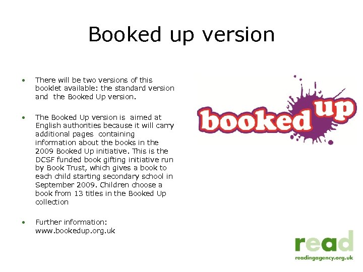 Booked up version • There will be two versions of this booklet available: the