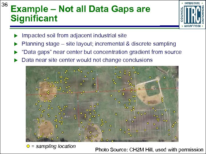 36 Example – Not all Data Gaps are Significant Impacted soil from adjacent industrial