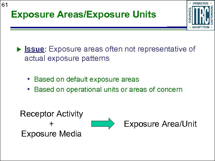 61 Exposure Areas/Exposure Units Issue: Exposure areas often not representative of actual exposure patterns