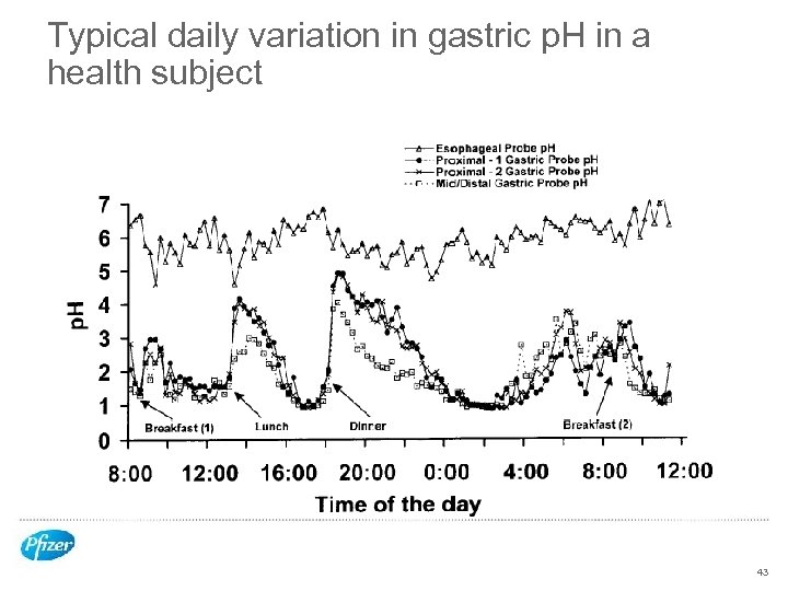 Typical daily variation in gastric p. H in a health subject 43 