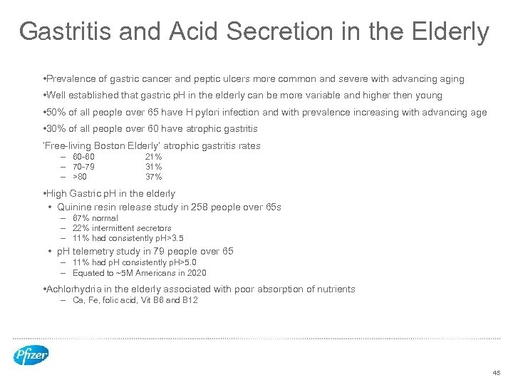 Gastritis and Acid Secretion in the Elderly • Prevalence of gastric cancer and peptic