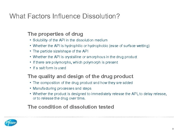 What Factors Influence Dissolution? The properties of drug • • • Solubility of the
