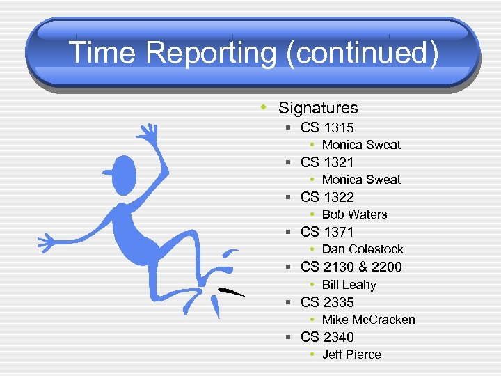 Time Reporting (continued) • Signatures § CS 1315 • Monica Sweat § CS 1321