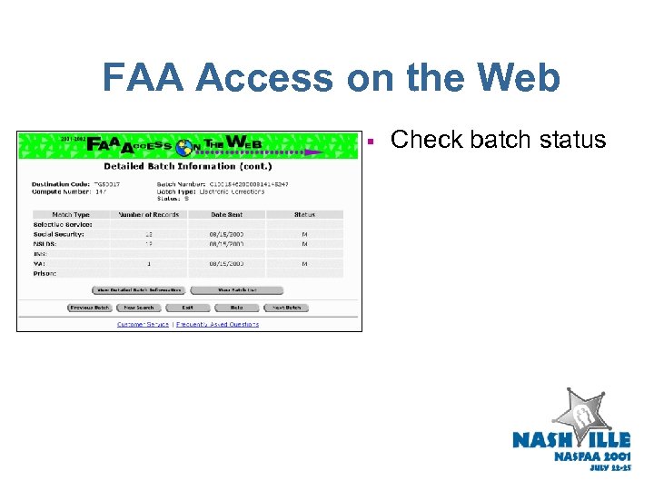 FAA Access on the Web § Check batch status 
