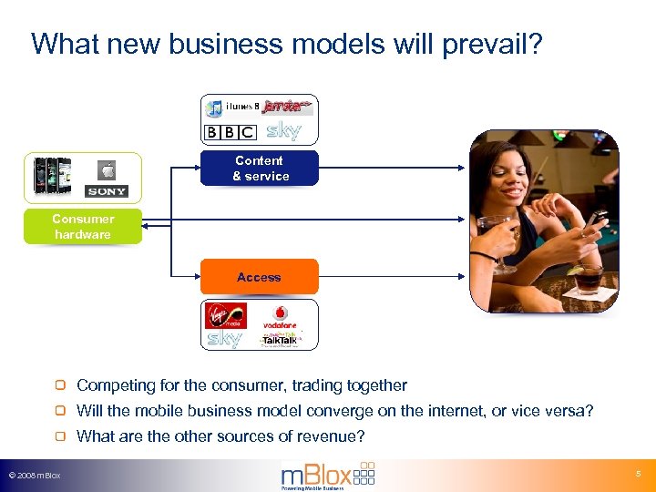 What new business models will prevail? Content & service Consumer hardware Access Competing for