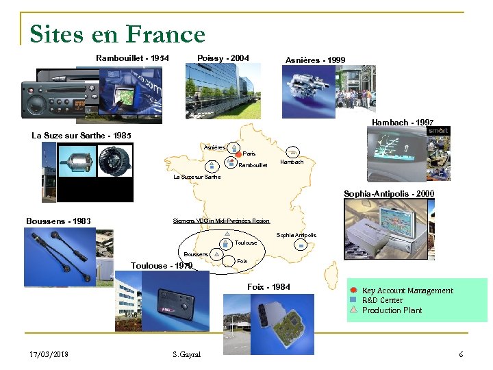 Sites en France Rambouillet - 1954 Poissy - 2004 Asnières - 1999 Hambach -