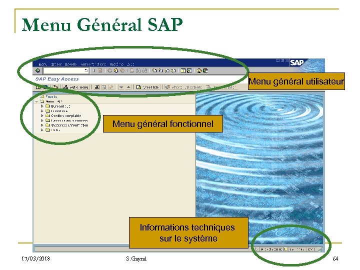 Menu Général SAP Menu général utilisateur Menu général fonctionnel Informations techniques sur le système