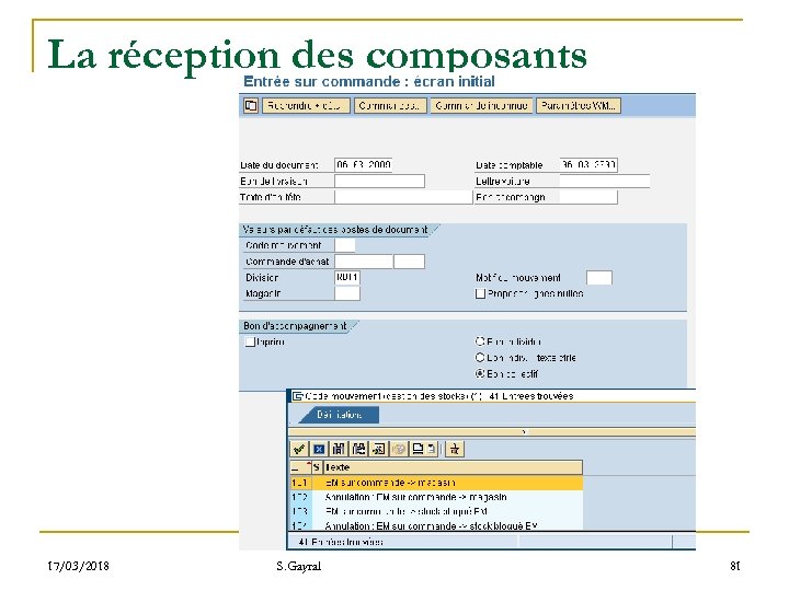 La réception des composants 17/03/2018 S. Gayral 81 