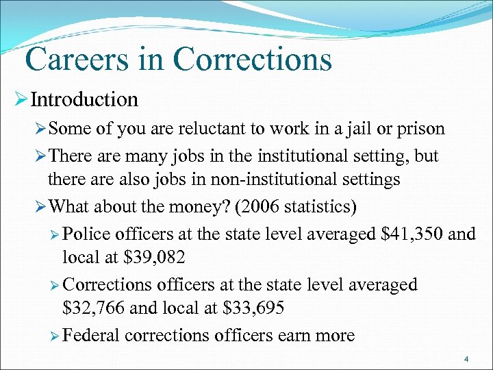 Careers in Corrections ØIntroduction ØSome of you are reluctant to work in a jail