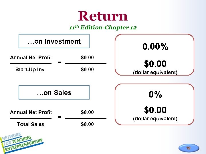 Return 11 th Edition-Chapter 12 …on Investment Annual Net Profit = Start-Up Inv. 0.